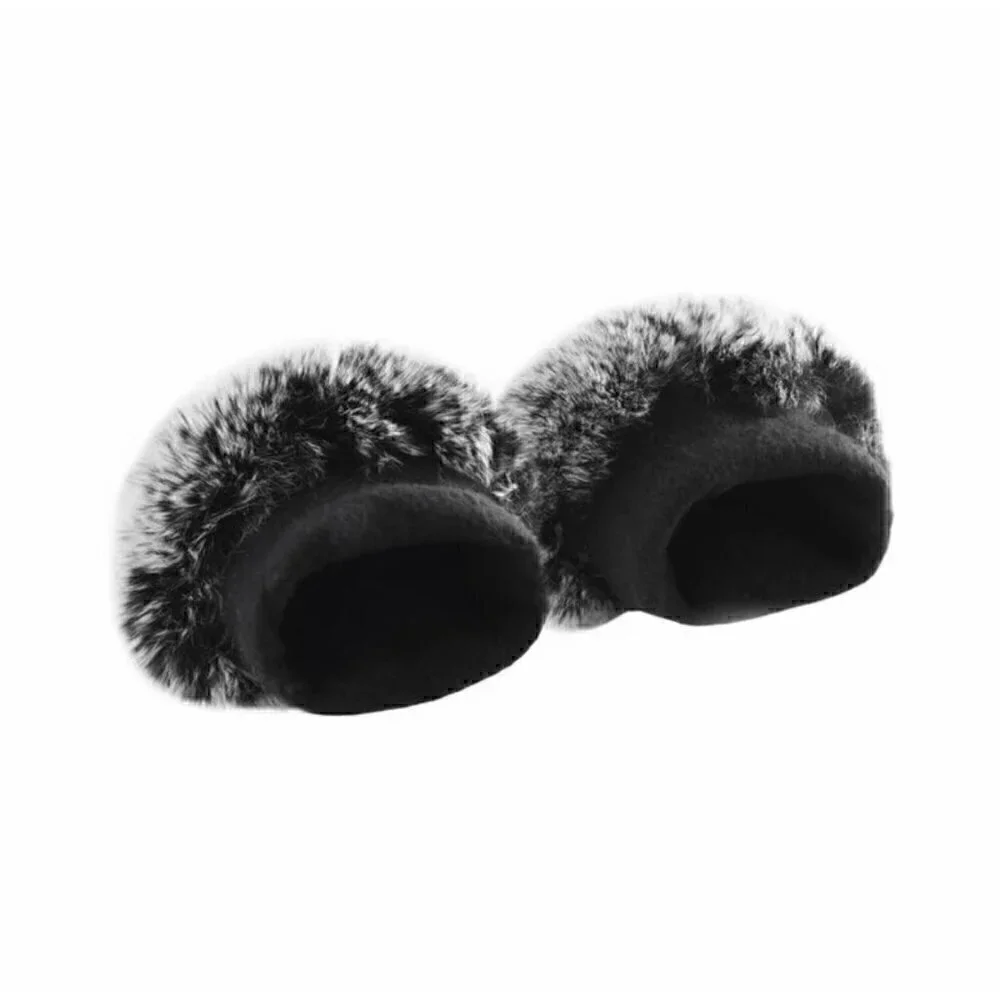NWT Women's Winter Gloves Sz. M Black Faux Leather Fleece Lined Fur Cuff